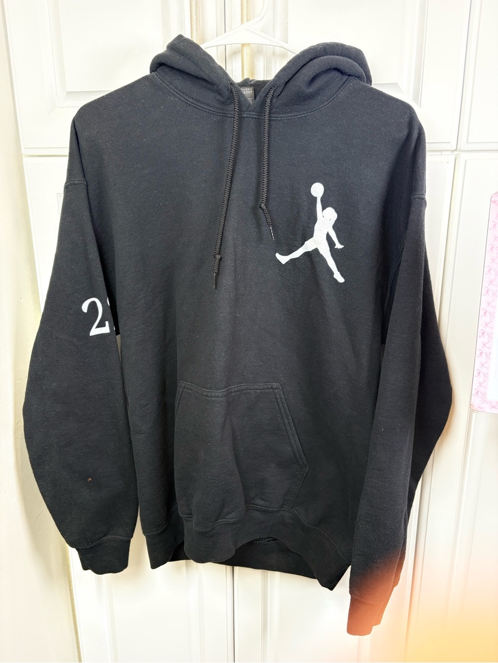 Gildan Black Hoodie with White Basketball Silhouette